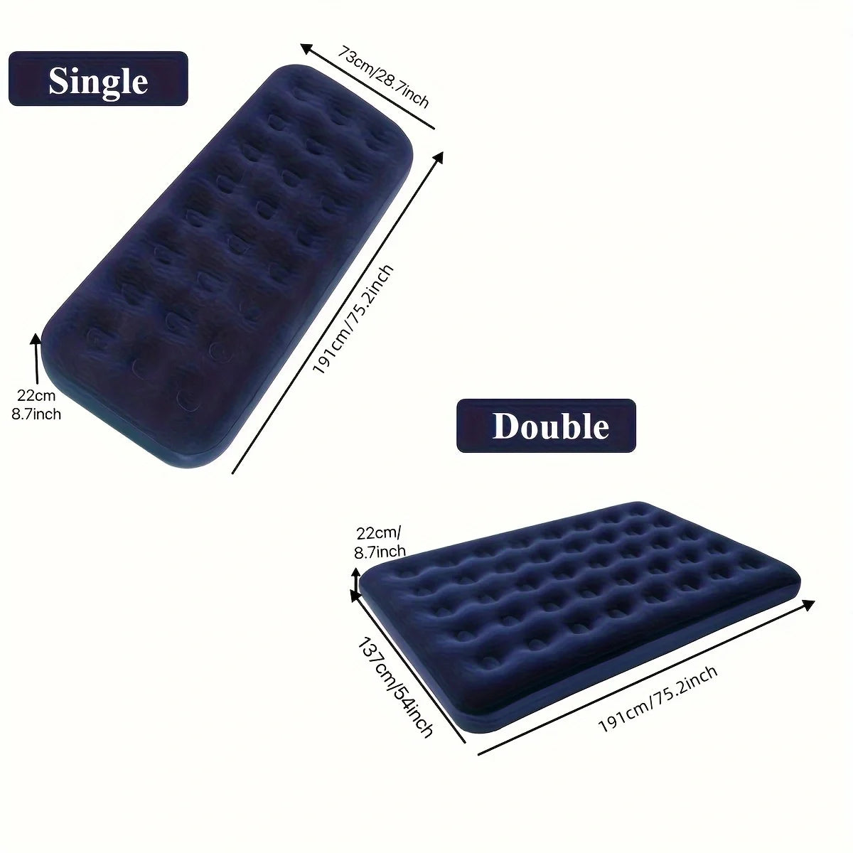 Camping and home use twin and queen size (single and double) air mattresses, inflatable mattress sleeping pads