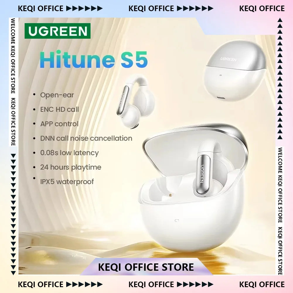 UGREEN HiTune S5 TWS Wireless Earbuds Custom Open Ear Clip Headphones Sports Bluetooth Earphones in Mic with Earhooks Ear Hook