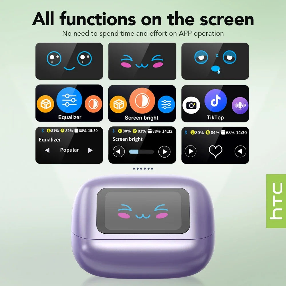 【HTC NE54】 Bluetooth V6.0 Earphones AI Translator LCD Screen Earbuds OWS Ear Clip Headphones Wireless Headphones Noise Reduction