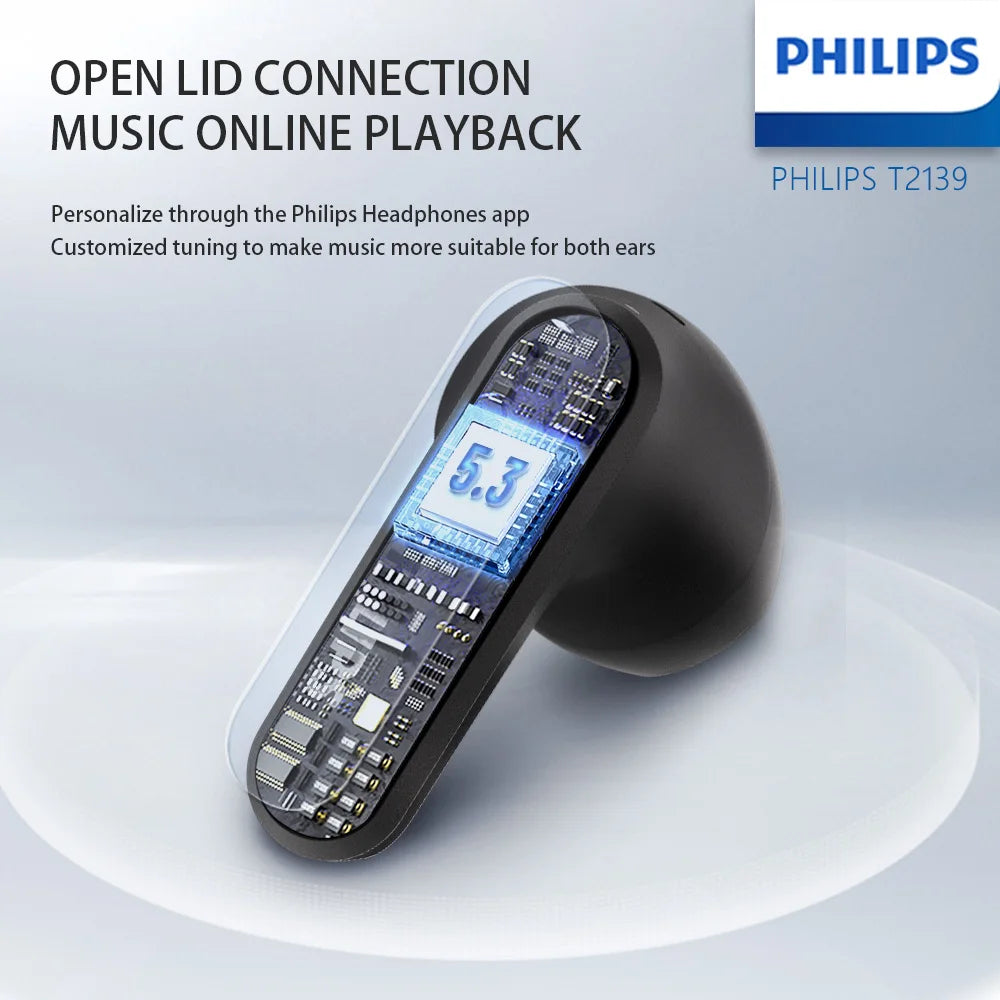 PHILIPS T2139 Mini Semi-in-ear Wireless Bluetooth Headphones AI Intelligent Call noise Reduction Sports-Grade Water Resistance