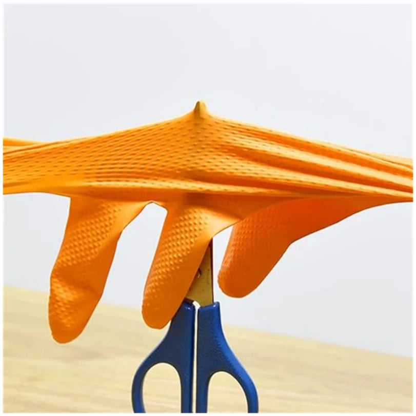 Heavy Duty Orange Nitrile Gloves 8Mil Industrial Disposable Gloves with Diamond Textured Grip for Mechanic Safety & Work Gloves