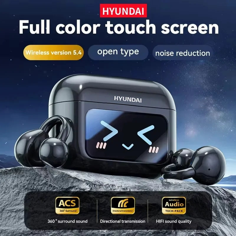 Choice HYUNDAI M100 ENC Ear Clip LED Digital Display Earphones Wireless Bluetooth Headphones Noise Cancelling Touch Control