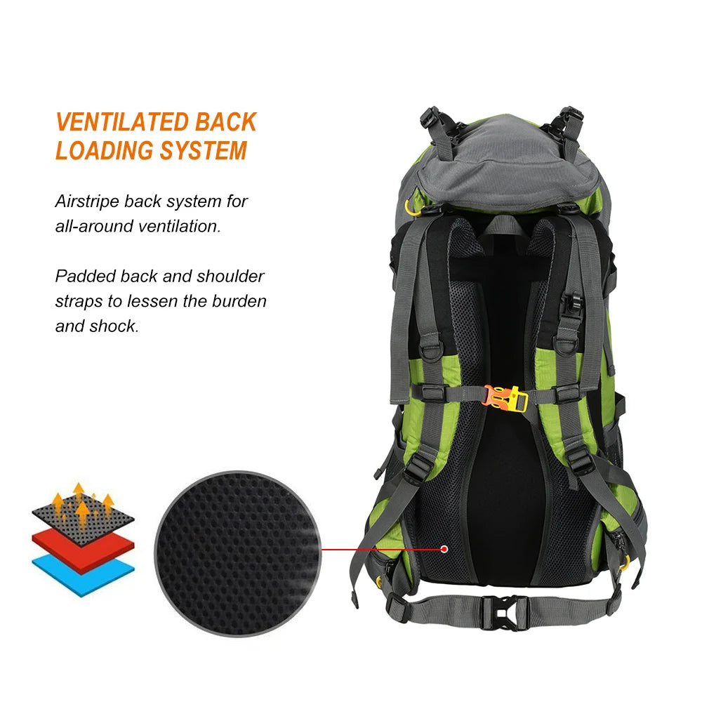 LIXADA 50L Hiking Backpack Water Resistant Outdoor Sport Knapsack Camping Travel Pack Climbing Trekking Bag with Rain Cover