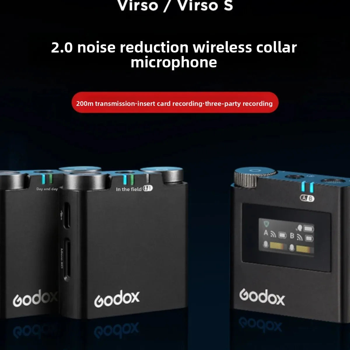 Wireless Virso S Lapel Microphone M2 One to Two Outdoor Live Shooting Noise Reduction Built-In Recording Microphone by None( AE