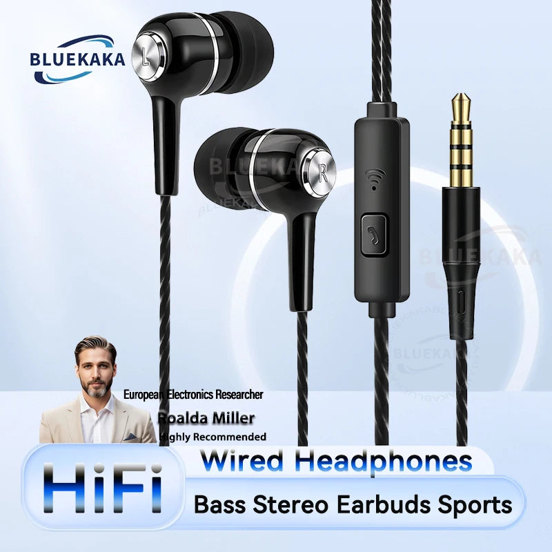 3.5mm Headphones Sports Wired Earphones HIFI Bass Wired Earbuds in-Ear Headset Game Subwoofer with Mic Handsfree Call For Phones