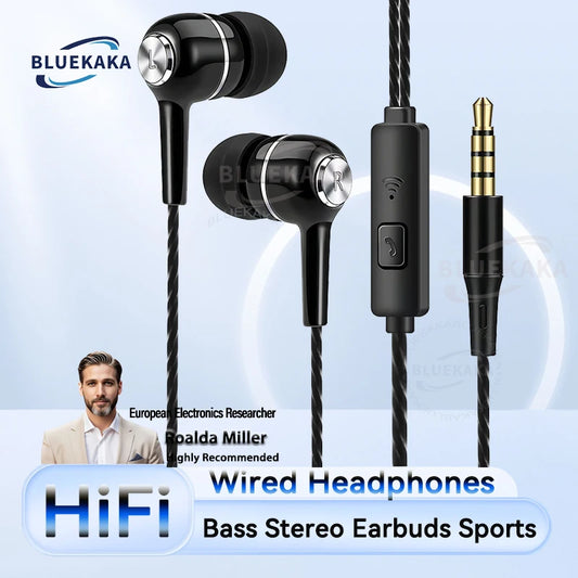 3.5mm Headphones Sports Wired Earphones HIFI Bass Wired Earbuds in-Ear Headset Game Subwoofer with Mic Handsfree Call For Phones