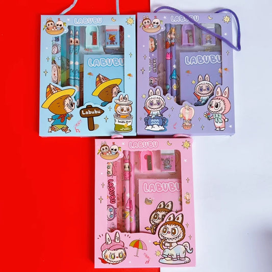 Cartoon Stationery Set Cute Pencil Eraser Set Student Pencil Sharpener Stationery Gift Box Learning Stationery