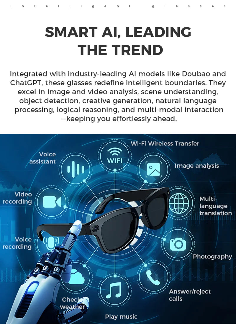 Xiaomi Ai Smart Glasses Hd 1080p Camera Polarized Sunglasses Mini Camera Recorder Security Sports Dvr Surveillance Camcorder