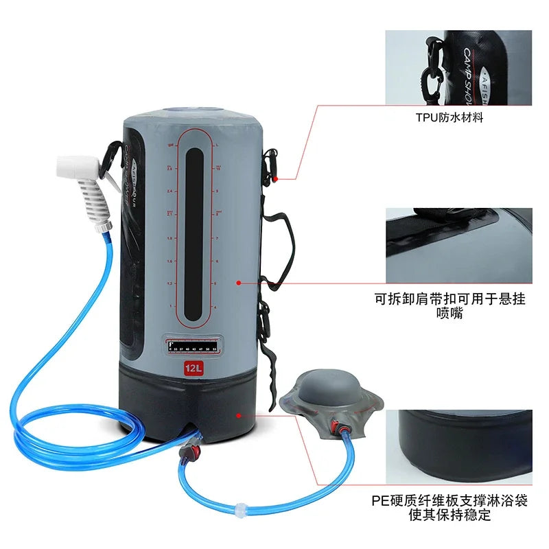 Outdoor 12L Portable Shower Bag for Camping, Rock Climbing and Sports Activities – Customizable Water Storage Solution Equipment