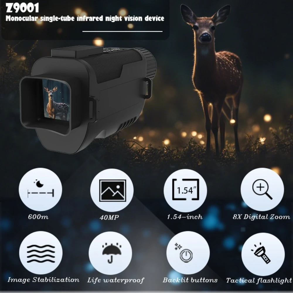 Monocular Night Vision Device 4K UHD Infrared Camera 8X Digital Light Zoom Hunting Telescope Outdoor Search Full Darkness 600m
