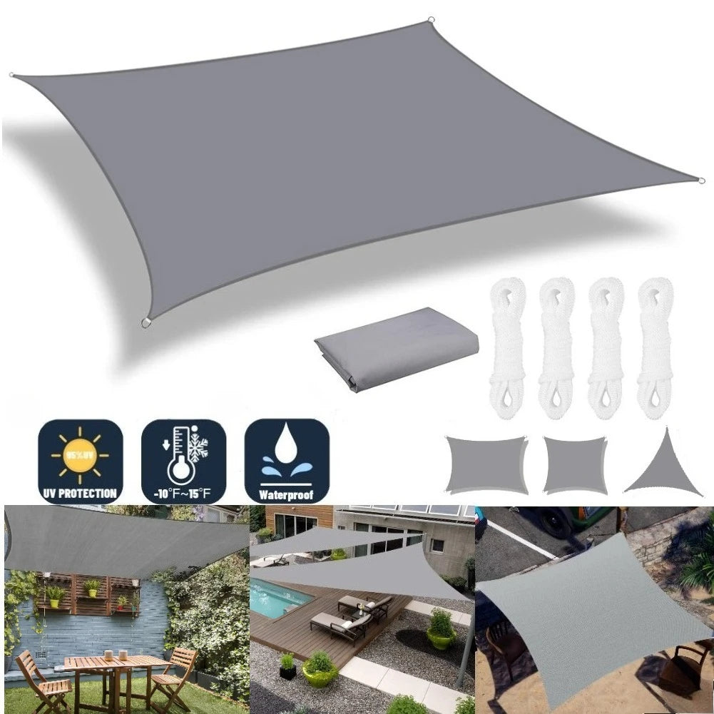 Grey Sun Shade Sail Rectangle Square Triangle UV Block Sunshade for Yard Deck Canopy Awning Outdoor Garden Waterproof Cloth
