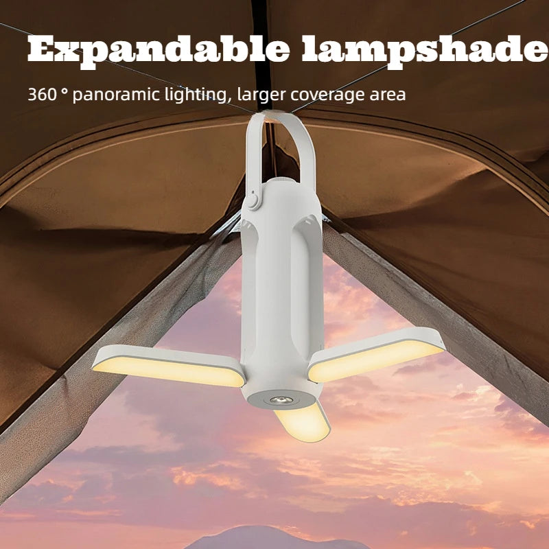 Multifunctional Camping Lantern & Power Bank - 10000mAh USB-C Rechargeable, 3 Color Stepless Dimming, Foldable Panel & Emergency Charger,  Camping, Hiking