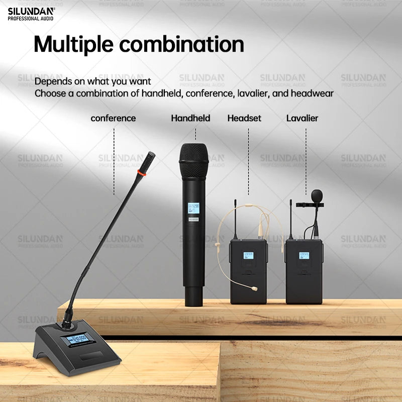 Professional Wireless Microphone UHF System 8 Channels Handheld Lavalier Stage Eerformance Conference Karaoke Church Lecture Mic