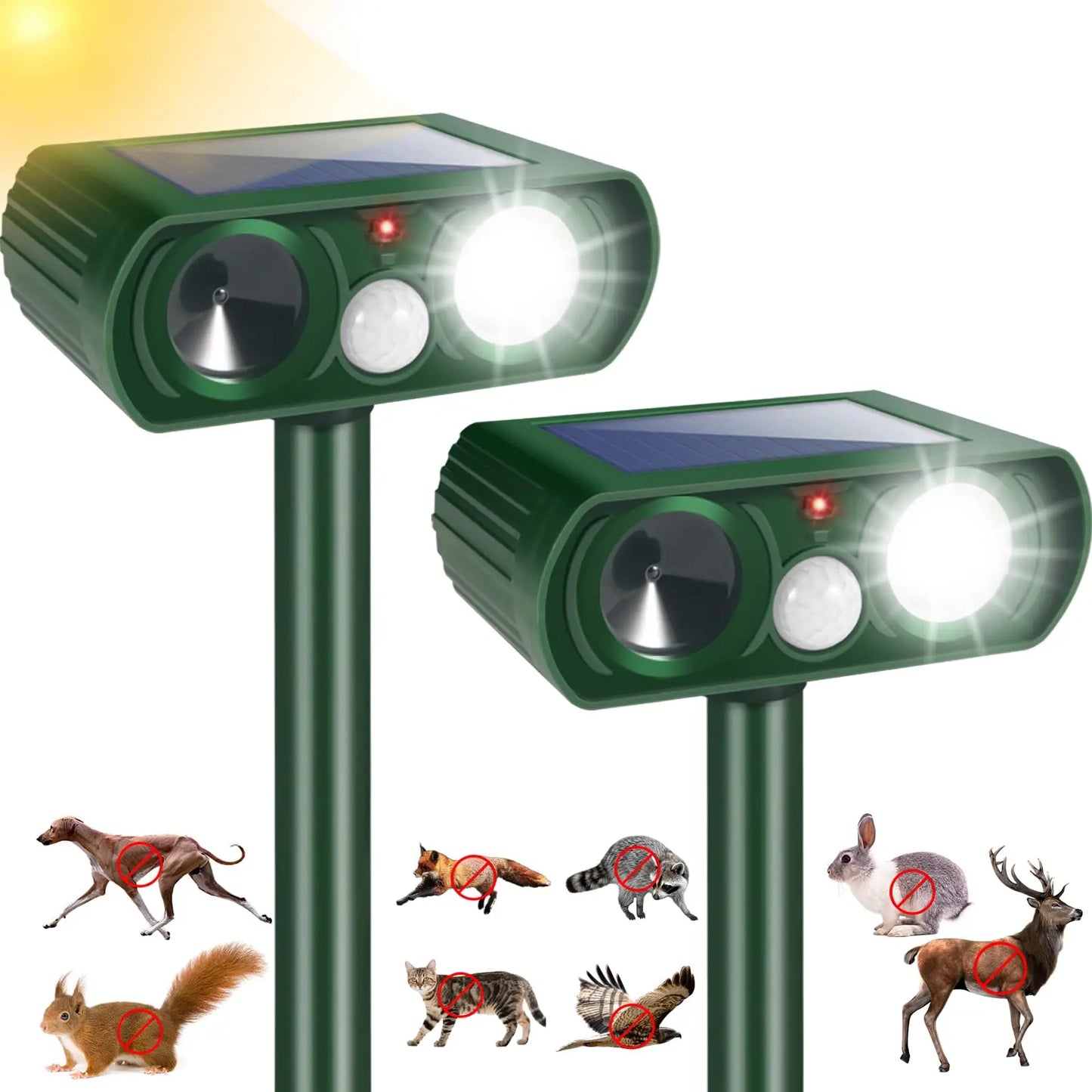 Solar Ultrasonic Animal Repellent With Motion Sensor, LED, Waterproof - Deer, Cat, Squirrel, Dog Deterrent for Yard Garden Farm