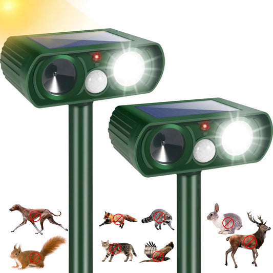 Solar Ultrasonic Animal Repellent With Motion Sensor, LED, Waterproof - Deer, Cat, Squirrel, Dog Deterrent for Yard Garden Farm
