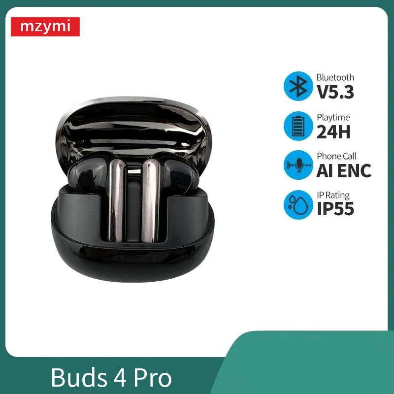 mzymi Buds 4 Pro TWS Wireless Earphones HiFi Sound Bluetooth 5.3 Headphones Sport Headset Waterproof Earbuds With Mic For XIAOMI