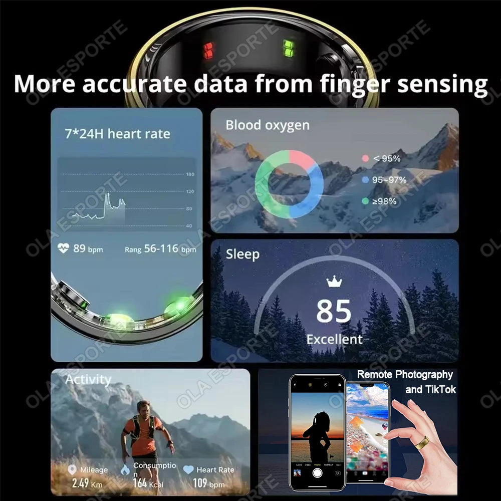 Smart Ring Blood Pressure Heart Rate Monitoring Smartring IP68 & 5ATM Waterproof Multi-sport Mode Smartring Man Women
