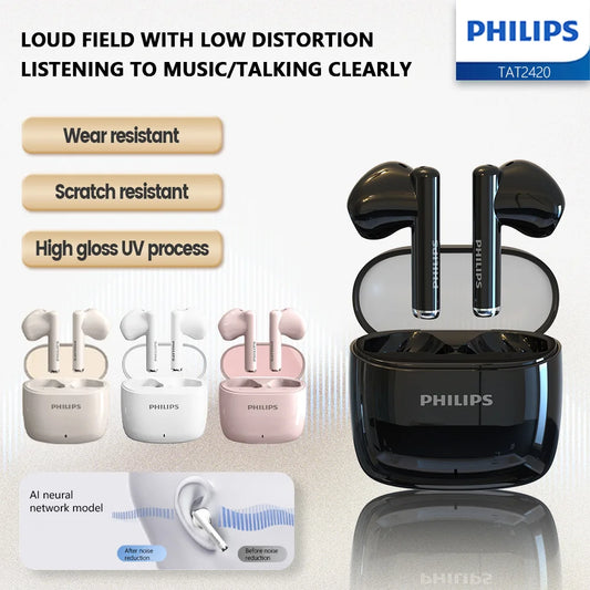 PHILIPS TAT2420 MINI Semi-in-ear Wireless Bluetooth Headphones Offer HIFI Sound Quality And Intelligent Call Noise Reduction