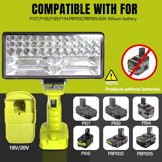 Outdoor Emergency LED Work Light 4000LM 35W Flashlight For Ryobi 18V Lithium P108 P104 Nickel One+ Battery USB Type-C Power Bank