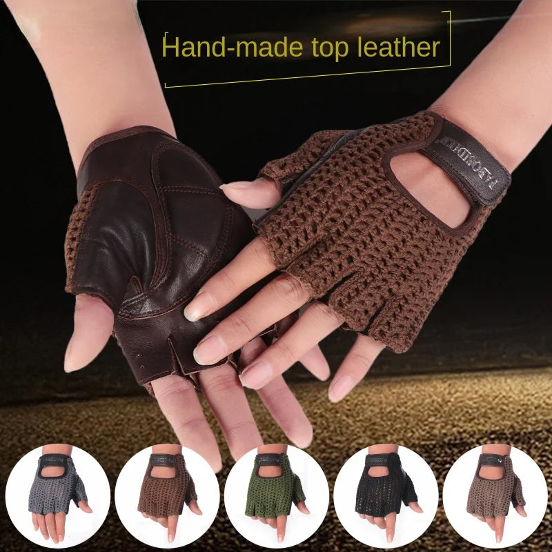 Summer Half-finger Retro Gloves Motorbike Sheepskin Leather Vintage Driving Mens/Women Racing Bike Knight Leather Motorcycle