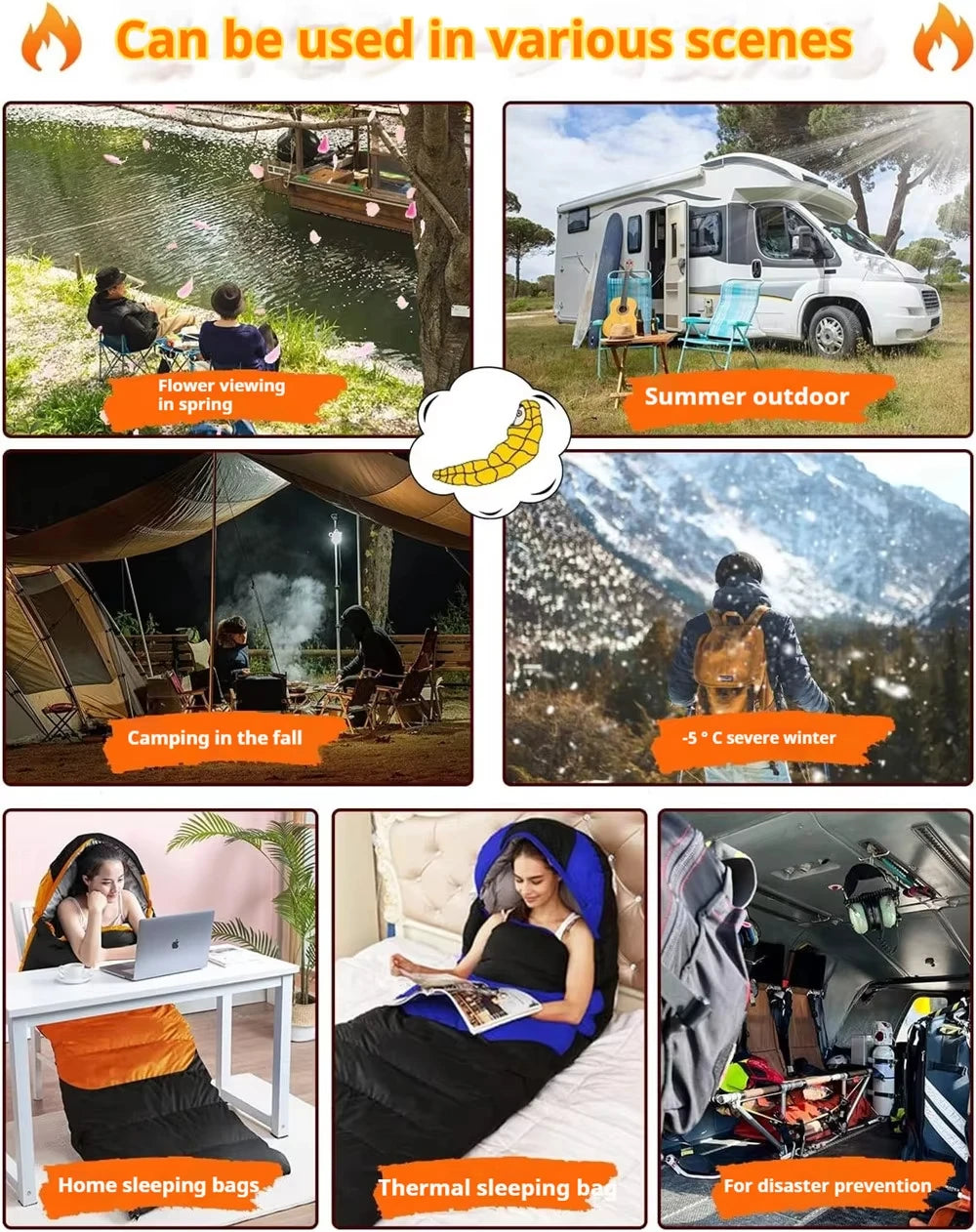 Winter -5℃ USB Heated Sleeping Bag Wearable Adult Electric Thermal Warm 4 Season Outdoor Camping Hiking Traveling (NO Power bank