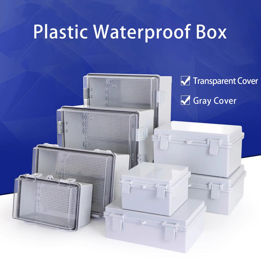 IP67 Waterproof Gray/Transparent Cover Enclosure Junction Box ABS Plastic Outdoor Electronic Instrument Hinge Case for Electric