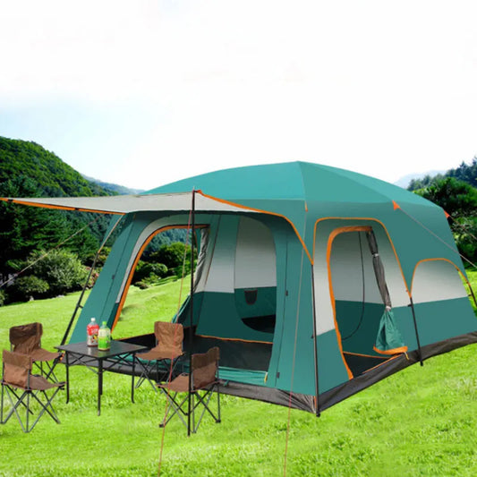 3 Sizes Tent Two-bedroom 1 Living Room Large Family Camping Tent 5-8-12 Person Leisure Camp Tent Rainproof Outdoor Indoor Hourse