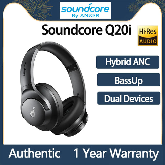 Original Soundcore Q20i Wireless Bluetooth Headphone Hybrid Active Noise Cancelling Over-Ear Dual Devices Connect witn MIC