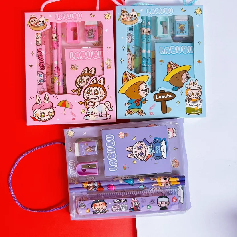 Cartoon Stationery Set Cute Pencil Eraser Set Student Pencil Sharpener Stationery Gift Box Learning Stationery