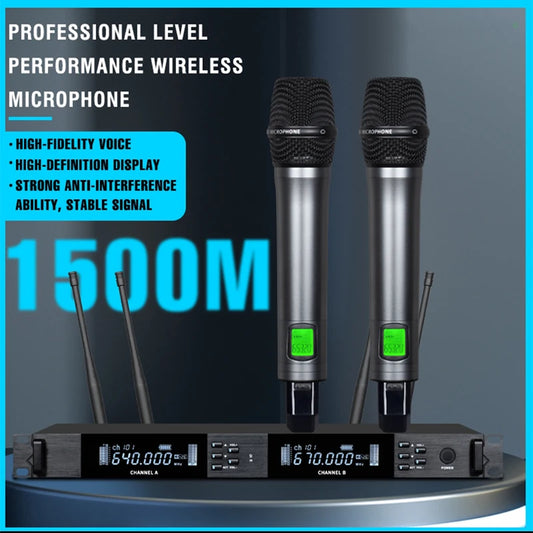 Professional Wireless Microphone  UHF Karaoke One Drag Two KTV Stage Wedding Performance Conference Microphone