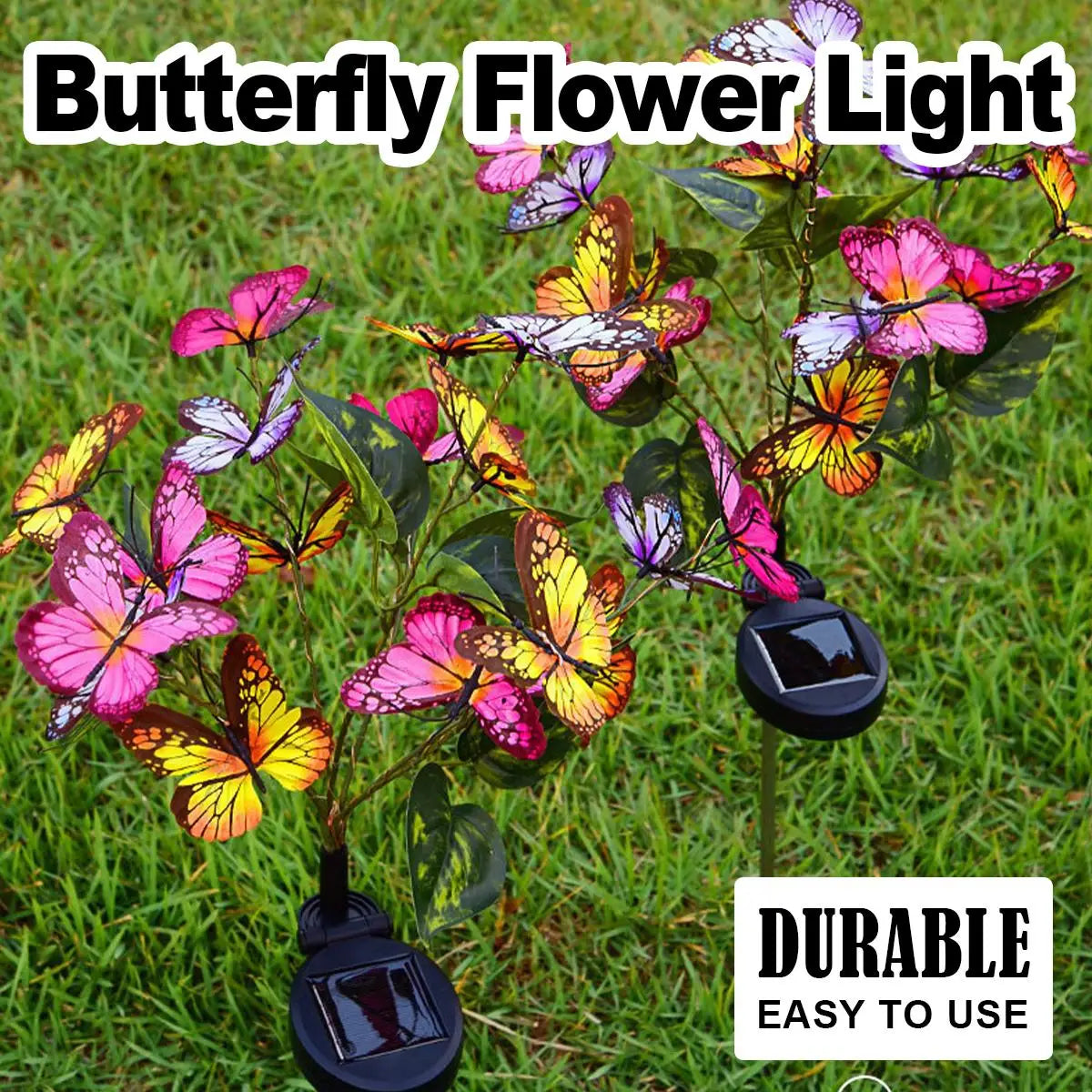 Solar Led Butterfly Flower Light Lights For Outdoor Garden Patio Lawn Ground Pathway Stake Lamp Decor Decoration Yard Waterproof