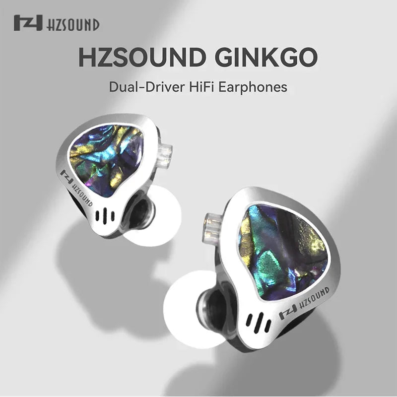Hzsound Ginkgo 1DD+1PZT HiFi In-Ear Earphones Interchangeable Tuning Nozzles Monitor Headphones Game Sport Headsets 2PIN Cable