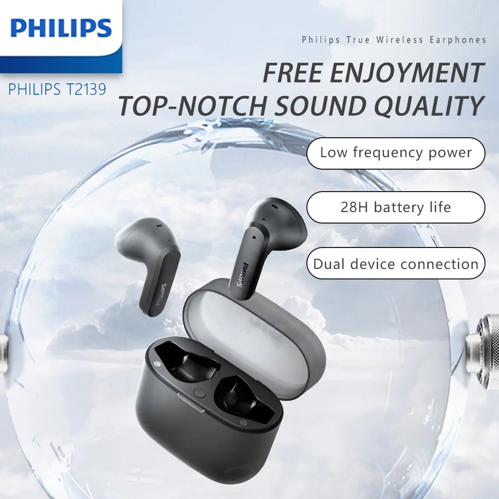 PHILIPS T2139 Mini Semi-in-ear Wireless Bluetooth Headphones AI Intelligent Call noise Reduction Sports-Grade Water Resistance