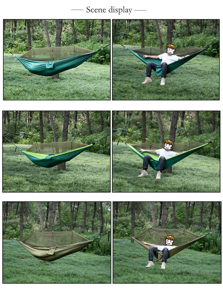 Automatic Quick-opening Mosquito Net Hammock Outdoor Camping Pole Hammock swing Anti-rollover Nylon Rocking Chair 260x140cm