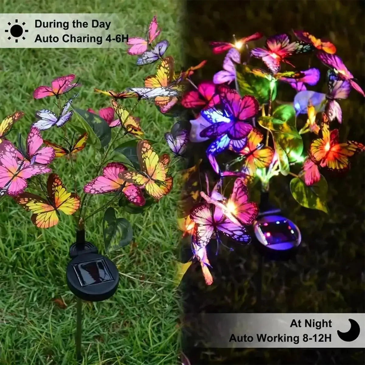 Solar Led Butterfly Flower Light Lights For Outdoor Garden Patio Lawn Ground Pathway Stake Lamp Decor Decoration Yard Waterproof