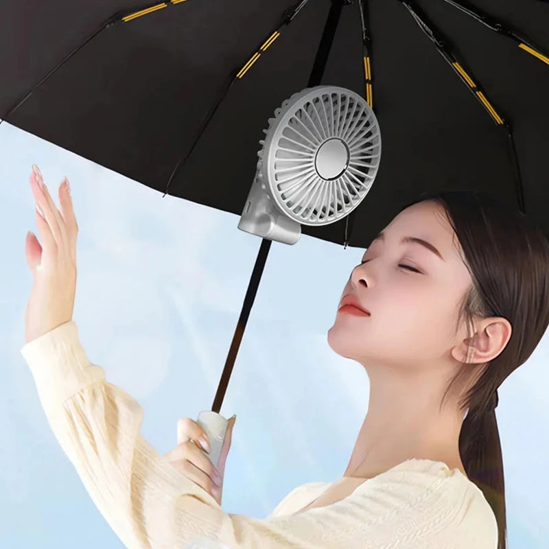 Umbrella Clip Fan 3-Speed Adjustment Portable Handheld Fan Rechargeable Summer Cooling Fan for Outdoor Umbrella