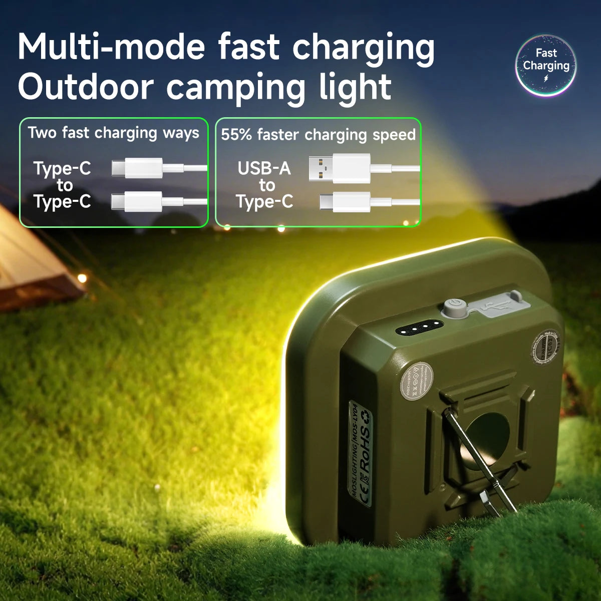 MOSLIGHTING Camping Lantern 9000mAh Two-way Fast Charging Portable Flashlight Work Lighting with Magnet Emergency Hang Tent Lamp