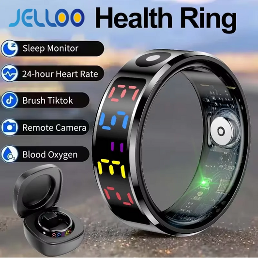 JELLOO Smart Rings Equipped with a display screen with Sport Modes Sleep Heart Rate Blood Oxygen Blood Pressure IP68 Waterproof