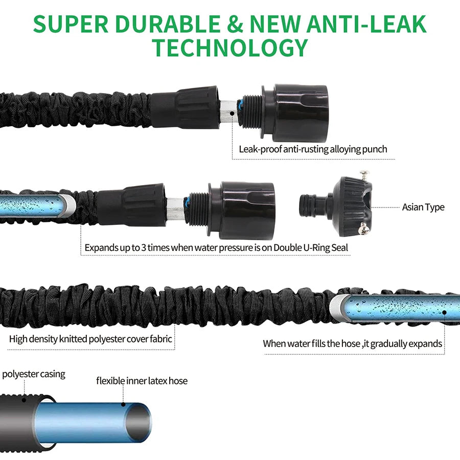 25FT-200FT Expandable Magic Hose Home Garden Watering Water Pipes High-Pressure Car Wash Cleaning Water Gun Gardening Supplies