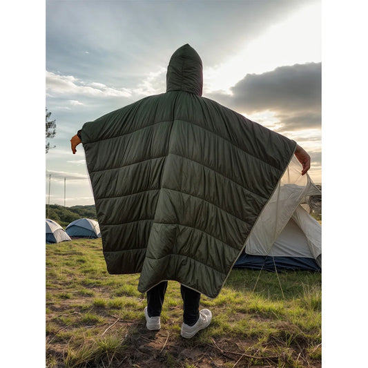 Outdoor Down Poncho Blanket Lightweight Warm Camping Cloak Multi-Purpose Wearable Quilt Hiking Travel Backpacking Sleeping Bag