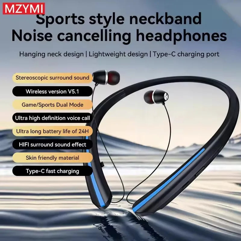 MZYMI Neckband Wireless Earphone HX801 TWS Bluetooth Earbuds Noise Cancelling Waterproof Sports Headset In Ear Headphones