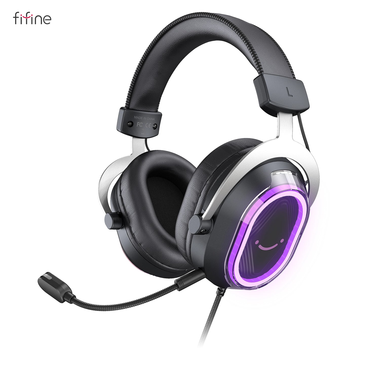 FIFINE RGB Gaming Headset with 7.1 Surround Sound & Dual Sound Card for PC/PS4/5,Over-Ear Headphone with Detachable Mic - H13