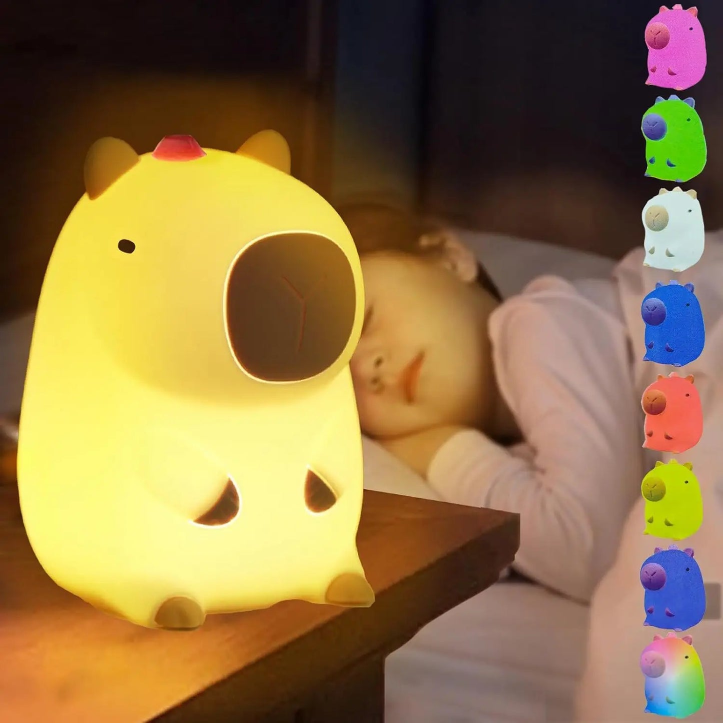 Xiaomi Cute Capybara Night Light 7 Colors Touch LED Cartoon Silicone Bedside Sleep Night Lamp For Children Room Birthday Gift