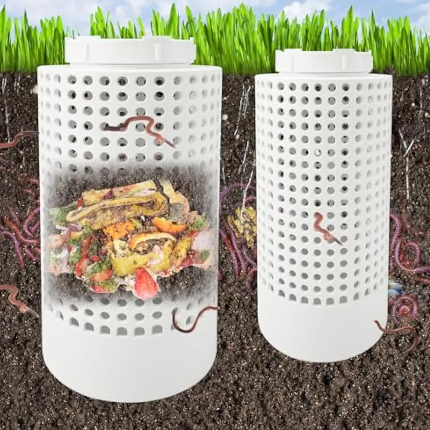 Outdoor compost bin, underground worm farm compost bin kit for home raised flower beds, summer gardening