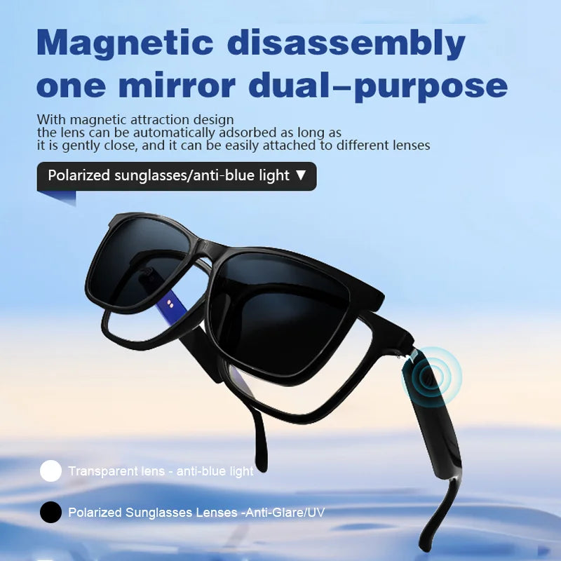 LIGE New Fashion 2 in 1 Magnetic Smart Glasses UV Protection Polarized Lenses Music Interchangeable Lenses Men Sunglasses Women