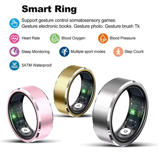 Smart Ring Gesture Control Function 5ATM Waterproof Heart Rate Blood Pressure Oxygen Sleep Monitoring Sports Fitness Smart Ring