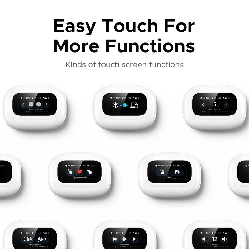 LCD Full Color Smart Screen Wireless TWS Bluetooth Earphones Earbuds Open Clip Ear Headphones AI Call Noise Cancellation