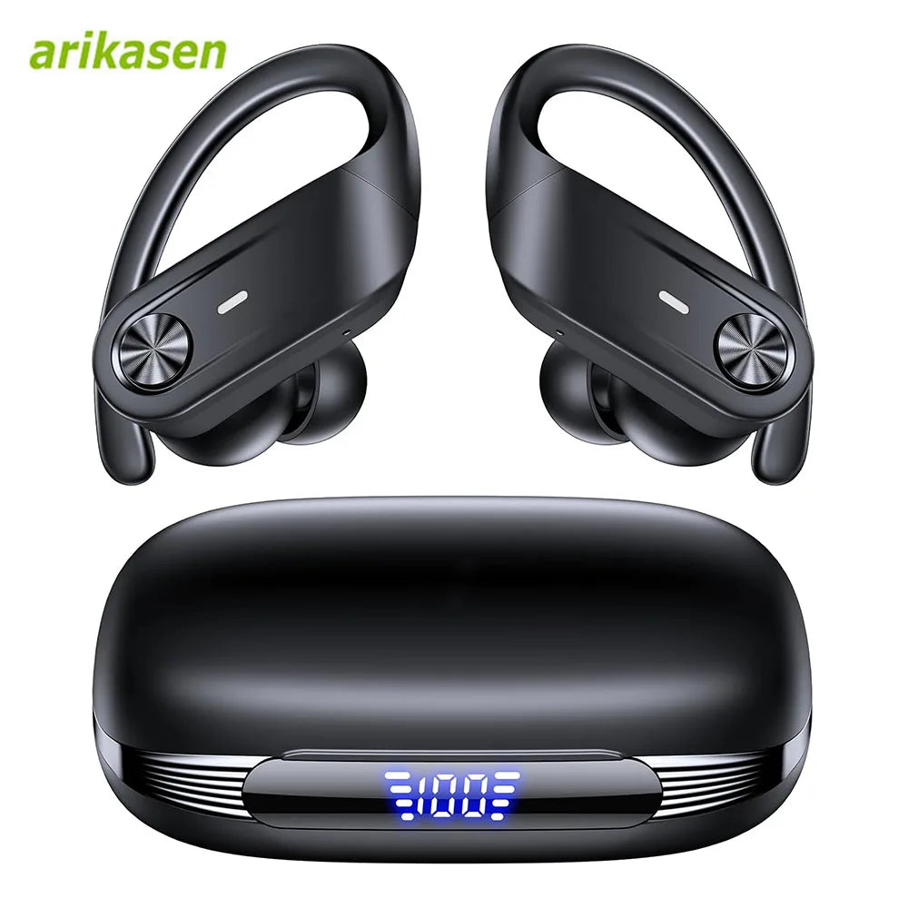 Sports Bluetooth Headphones Wireless TWS Earphones IPX7 Waterproof Earbuds 4 Microphones ENC HD Call Headsets for Workout Gym