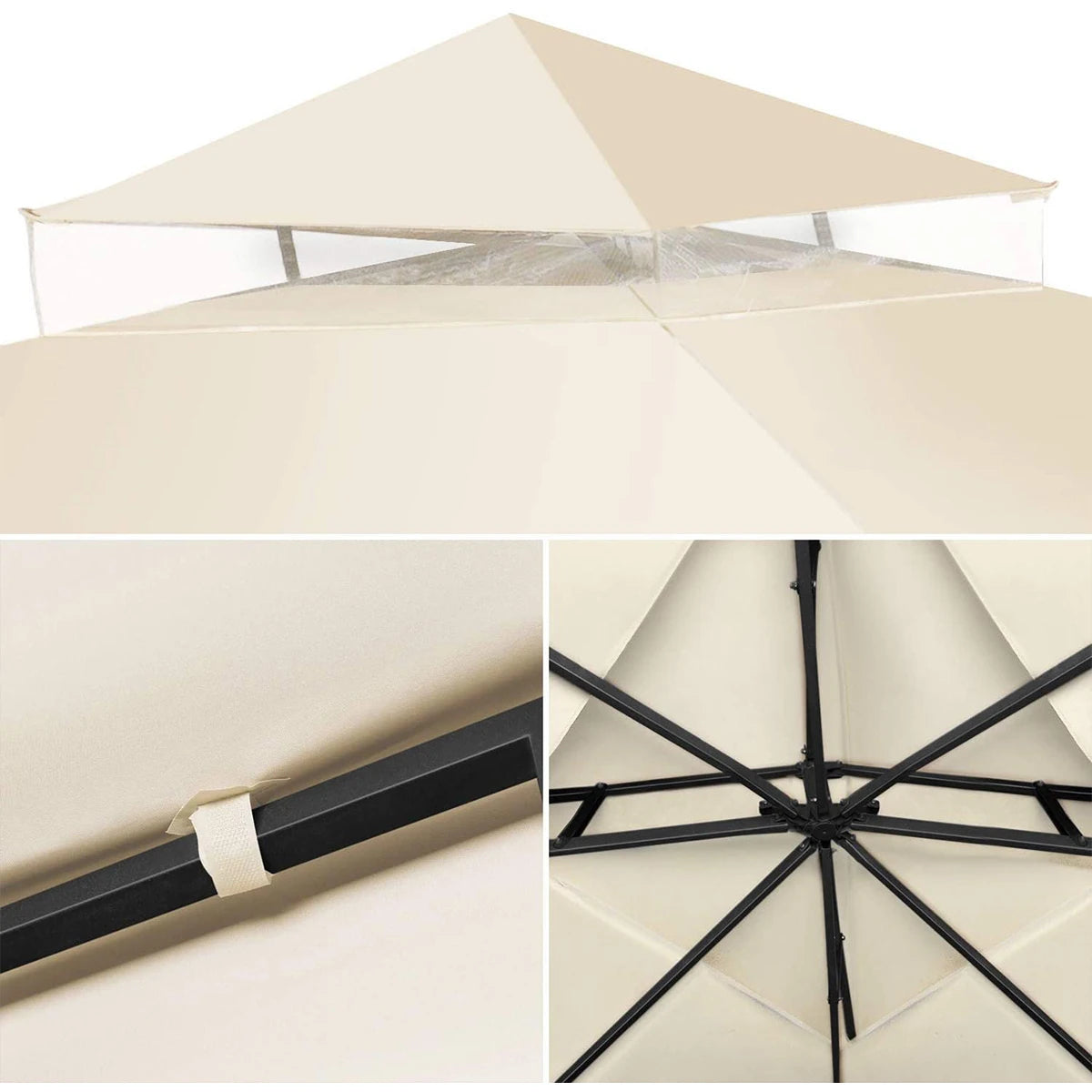 3x3M Garden Gazebo Top Cover Canopy Replacement Top Canopy Cover 2 Tier Outdoor Patio Garden Tent Roof Top for Patio Sunshade