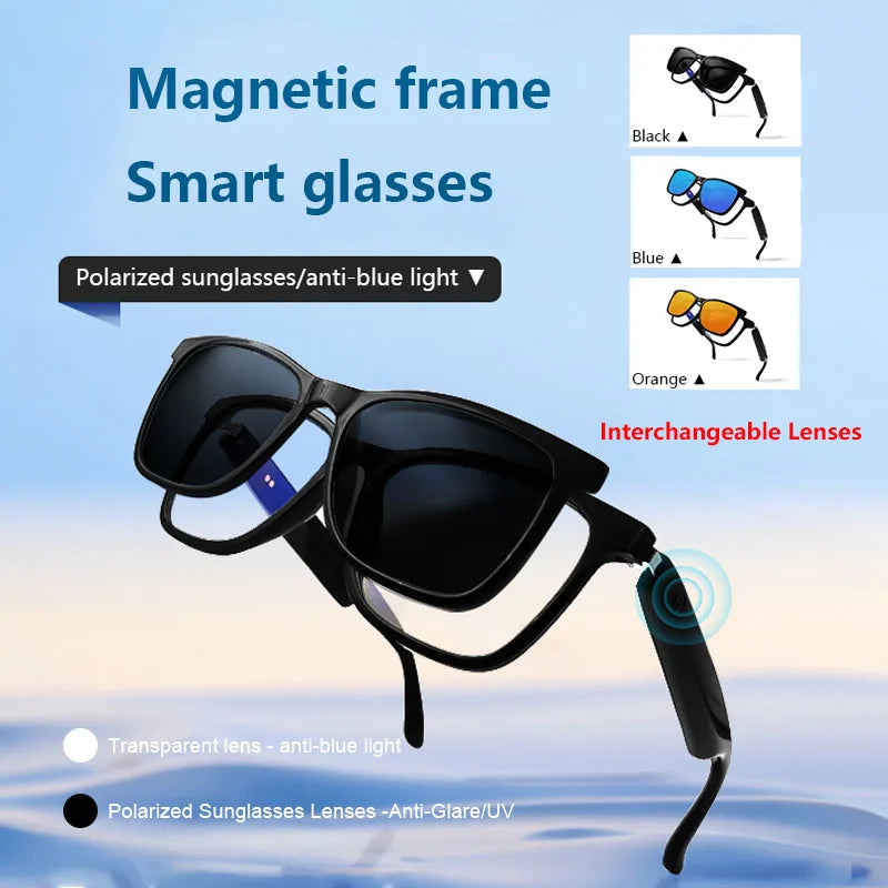 LIGE New Fashion 2 in 1 Magnetic Smart Glasses UV Protection Polarized Lenses Music Interchangeable Lenses Men Sunglasses Women